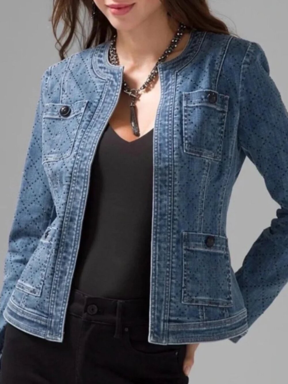 White House Black Market Embellished Denim Jacket